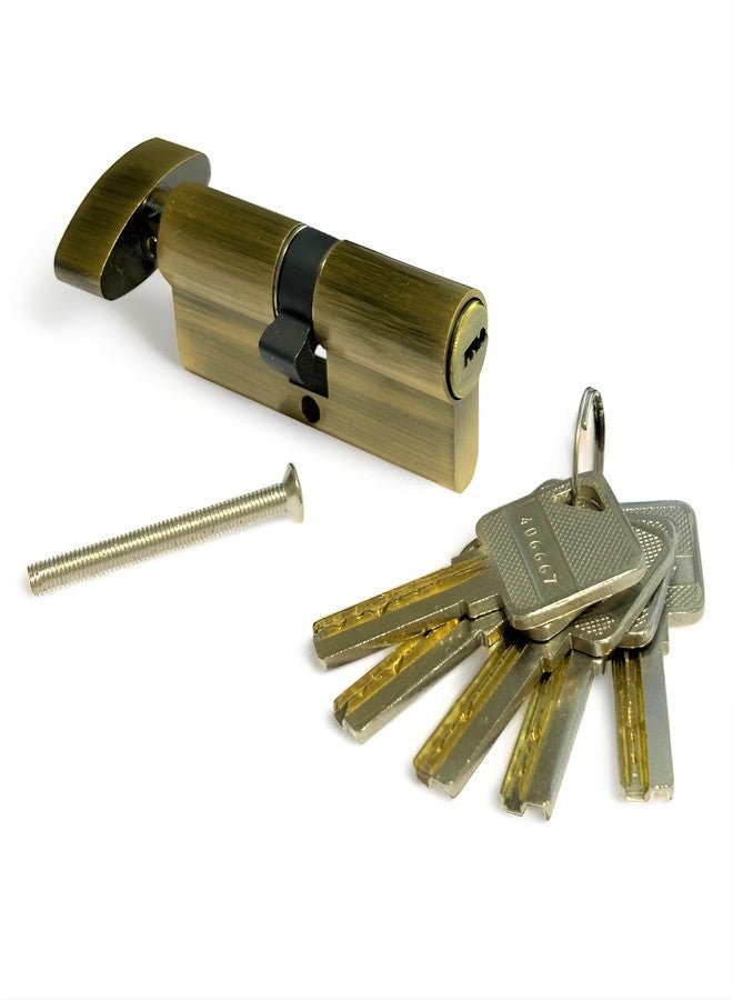 Moksh Plus Brass Cylinder Lock 70mm with 6 pin Mechanism for Mortise Handle Lock Fittings with 5 Brass Ultra Keys for Wooden Door (Pack of 1 Pcs., Antique) - Image 1